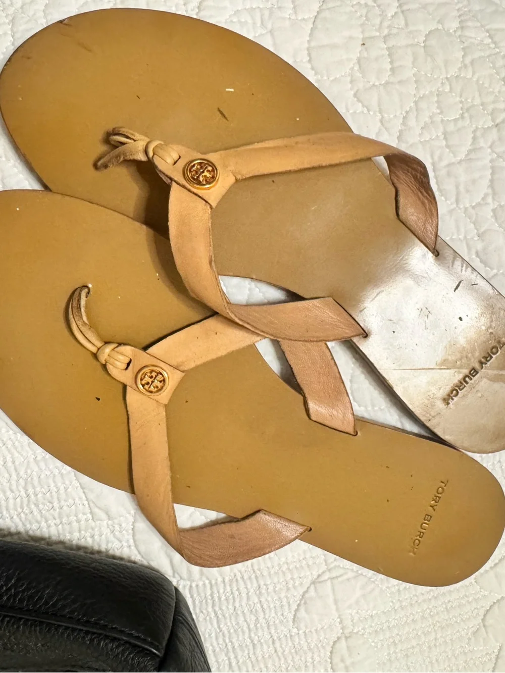 Tory Burch Calf Leather Manon Thong Sandals Natural Vachetta Size 8M